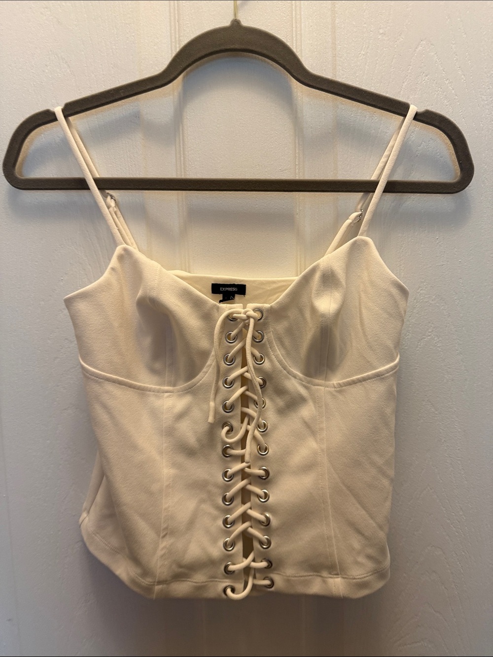 Express Cream Lace-Up Corset Cami Top